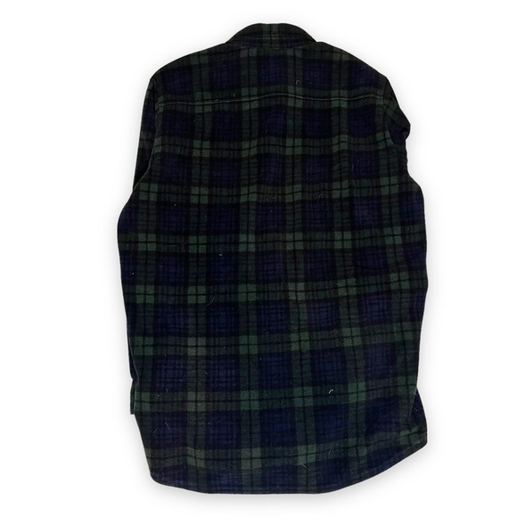 LL Bean Fleece Button Down Shirt Men’s Sz L Tall Long Sleeve Green Plaid Shacket - Picture 2 of 5
